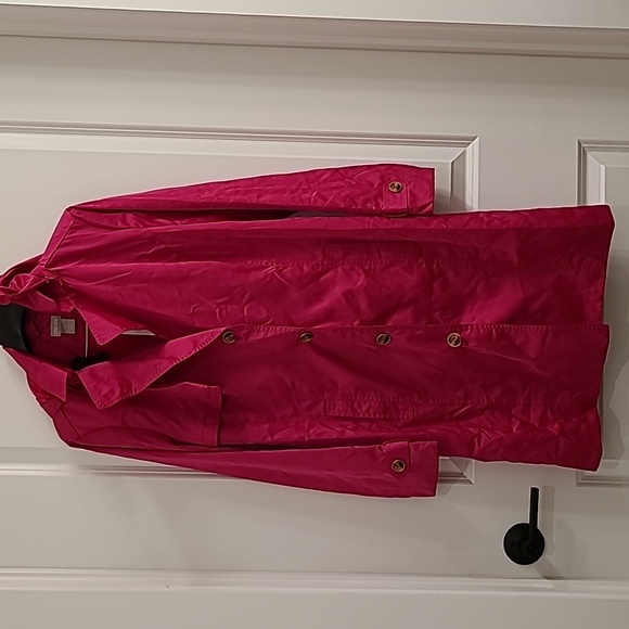 Chico's Women's Size 4/6 Pink Hooded Button Up Rain Trench Coat Jacket - Picture 2 of 8